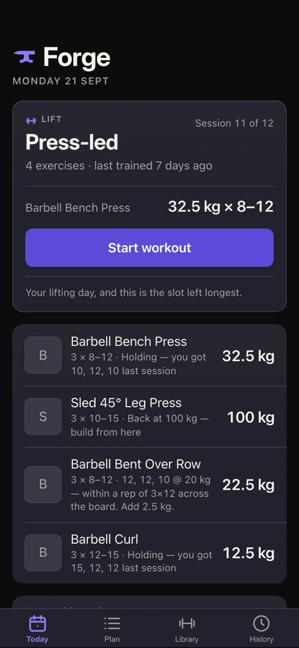 Forge — the Today screen