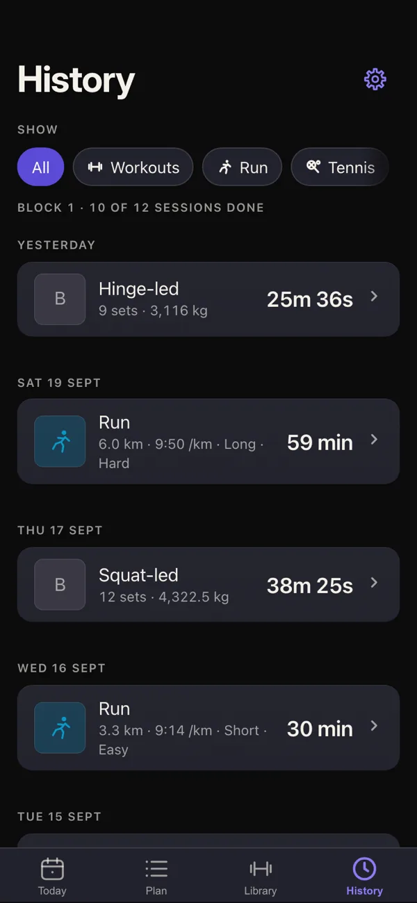 Forge — the History screen
